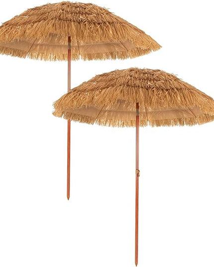 Giantex Thatched Tiki Umbrella, Hawaiian Style Patio Grass Umbrella with 8 Ribs & Tilt Adjustment