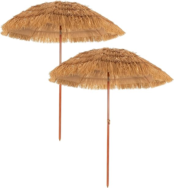 Giantex Thatched Tiki Umbrella, Hawaiian Style Patio Grass Umbrella with 8 Ribs & Tilt Adjustment