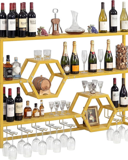 Giantex Wall Mounted Wine Rack | 47” Large Floating Bar Shelves w/Glass Holder