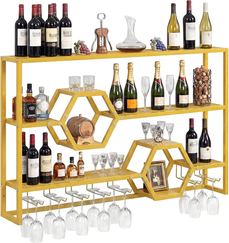 Giantex Wall Mounted Wine Rack | 47” Large Floating Bar Shelves w/Glass Holder