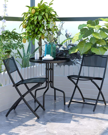 3 Pcs Bistro Set Garden Backyard Round Table Folding Chairs - Giantexus