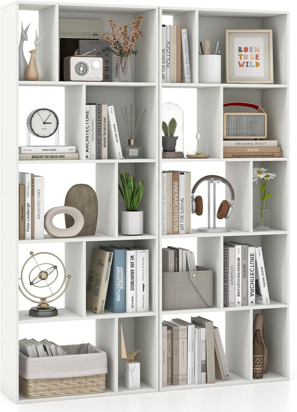 Giantex 5-Tier Geometric Bookshelf, 63" Modern Tall Bookcase, 10-Cube Storage Organizer