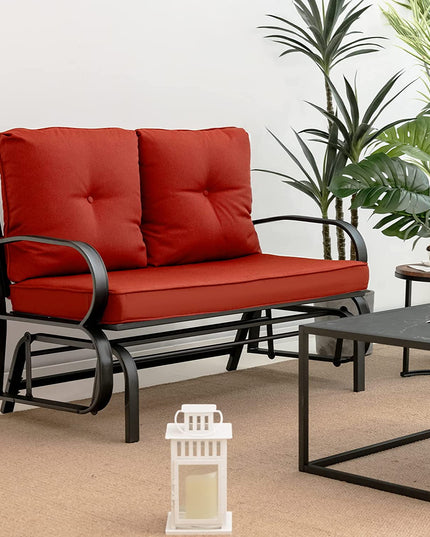 Giantex 2 Seats Glider Bench for Outside, Patio Glider Porch Loveseat w/Cushions & Powder Coated Steel Frame