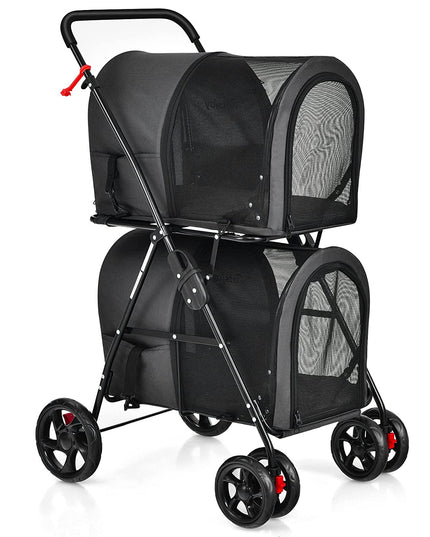 Double Pet Stroller with 2 Detachable Carrier Bags, 4 Lockable Wheels Cat Stroller
