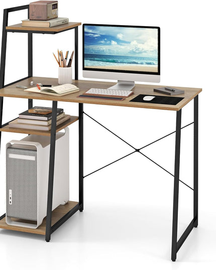 Giantex Computer Desk with Shelves, 47.5” Home Office Desk with Bookshelf, Host Stand
