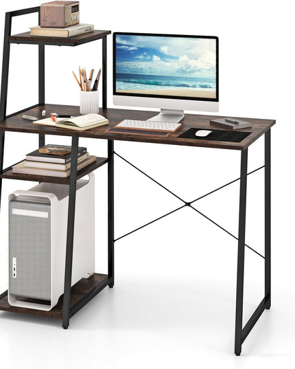 Giantex Computer Desk with Shelves, 47.5” Home Office Desk with Bookshelf, Host Stand