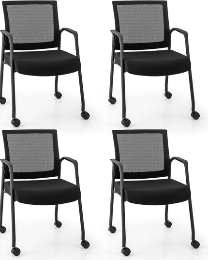 Giantex Waiting Room Chairs - Reception Chairs, Office Guest Chairs with Wheels, Metal Frame & Armrests