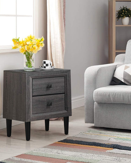 Nightstand Wooden W/Two Storage Drawers and Handles