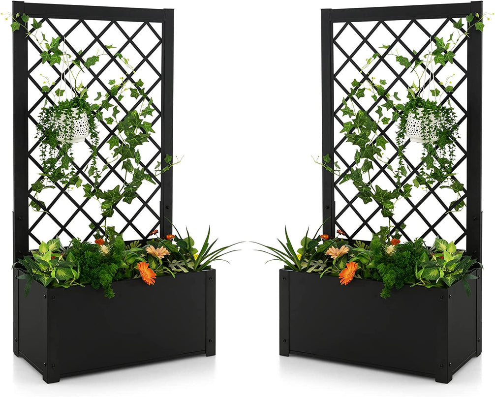 Giantex Raised Garden Bed with Trellis, 49" Metal Vertical Planter with Garden Trellis