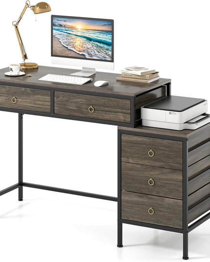 Bureau d'ordinateur Giantex avec 5 tiroirs | Bureau de maison/bureau de 129,5 cm avec classeur