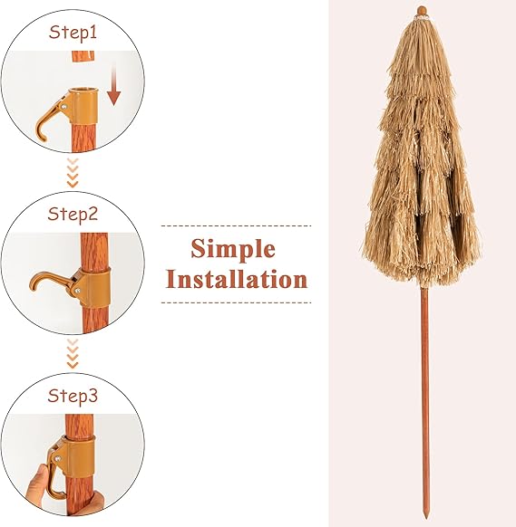 Giantex Thatched Tiki Umbrella, Hawaiian Style Patio Grass Umbrella with 8 Ribs & Tilt Adjustment