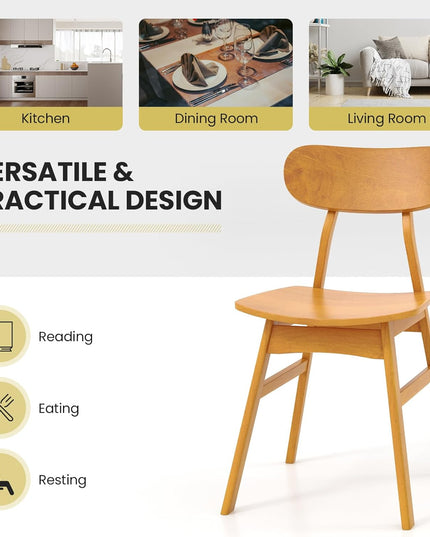 Giantex Wooden Dining Chairs Set of 2/4, Farmhouse Kitchen Chairs with Curved Backrest & Seat