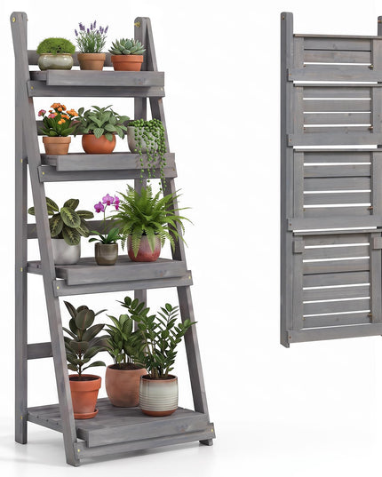 GIANTEX 4-Tier Foldable Wooden Plant Stand
