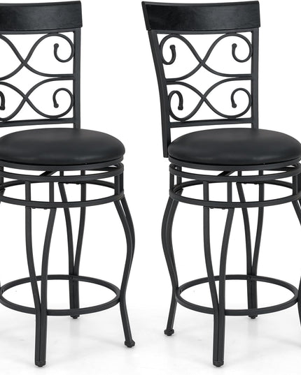Giantex 26" Swivel Bar Stools Set of 2/4, Counter Height Bar Stools with Back, Upholstered PU Leather Seat, Black
