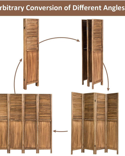 4 Panel 6 ft Wooden Room Divider, Portable Partition Screen - Giantexus
