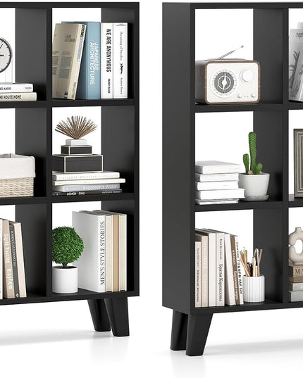 Giantex 9-Cube Open Bookcase, 3-Tier Freestanding Bookshelf with 4 Slanted Legs & 6 Removable Shelves