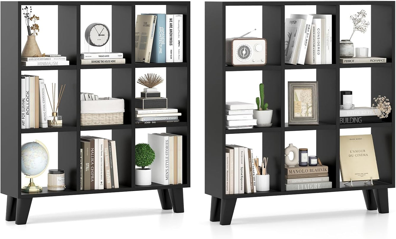 Giantex 9-Cube Open Bookcase, 3-Tier Freestanding Bookshelf with 4 Slanted Legs & 6 Removable Shelves