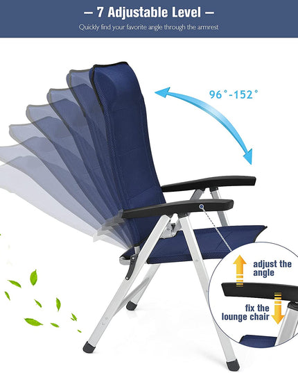 Giantex Set of 4 Patio Chairs, Folding Outdoor Chairs, High Back Recliner (Blue)