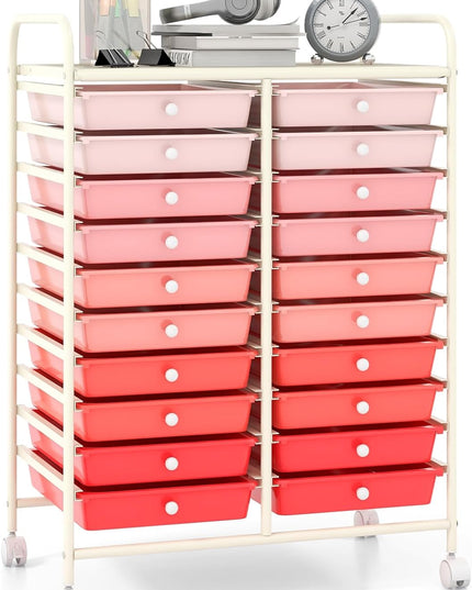 Giantex Storage Drawer Carts, 20-Drawer Organizer, Utility Cart on Wheels
