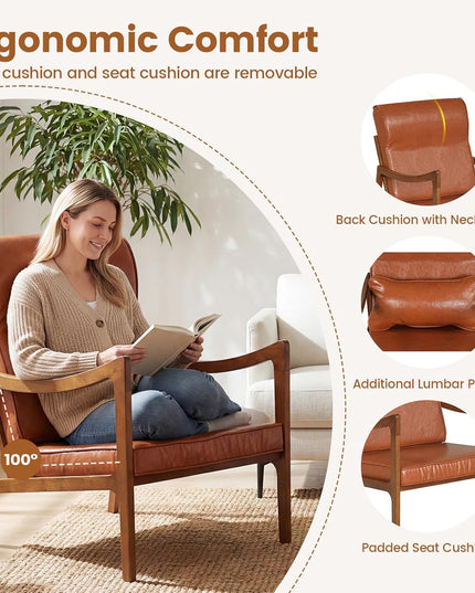 Giantex Mid-Century Faux Leather Upholstered Armchair with Lumbar Pillow (1/2)