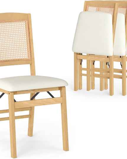 Giantex Rubber Wood Kitchen Chair w/Linen Padded Seat & Rattan Backrest No Assembly