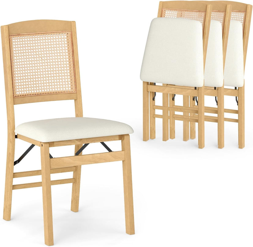 Giantex Rubber Wood Kitchen Chair w/Linen Padded Seat & Rattan Backrest No Assembly