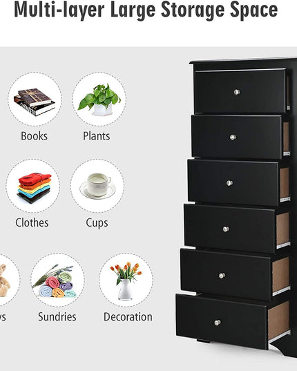 6 Drawer Chest Wooden Dresser Clothes Organizer Bedroom - Giantexus