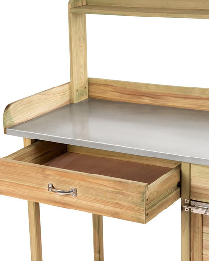 Potting Bench Table for Outside Natural Wood Garden Plant Lawn Patio Table