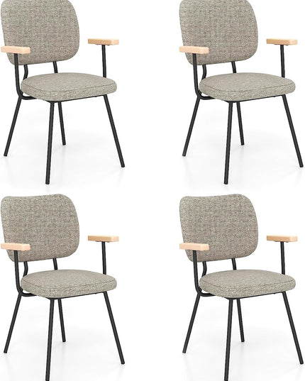 Modern Fabric Dining Chair Set of 2, Padded Armchairs with Linen Fabric