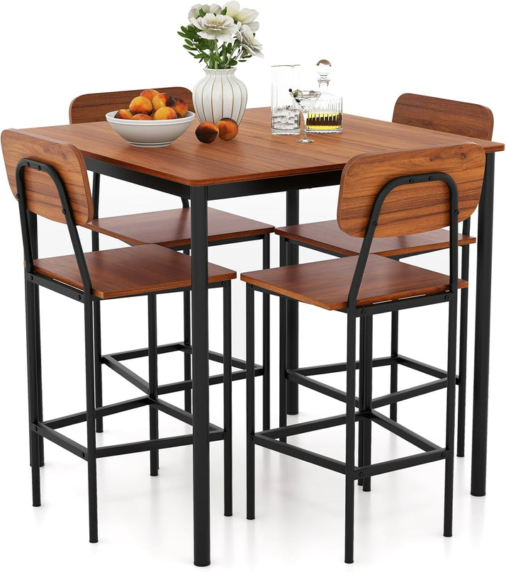 Giantex 5-Piece Dining Table Set W/Counter Height Table & 4 Bar Stools