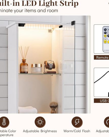 Giantex Tall Bathroom Cabinet with Lights & Remote Control