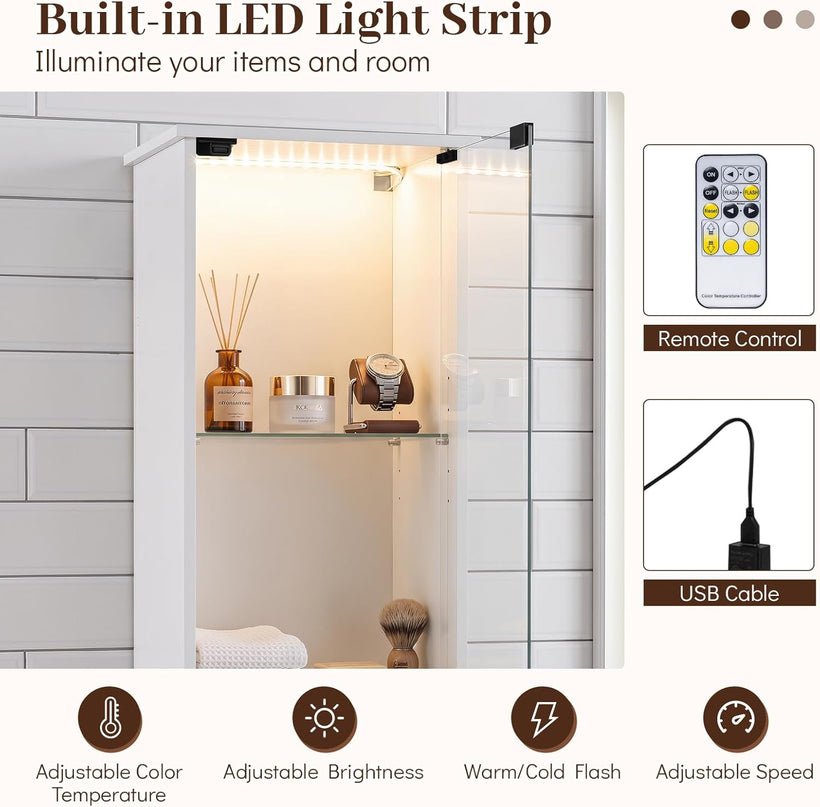 Giantex Tall Bathroom Cabinet with Lights & Remote Control