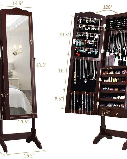 Giantex | 14 LEDs LEDs Jewelry Armoire Cabinet with Full-length Mirror