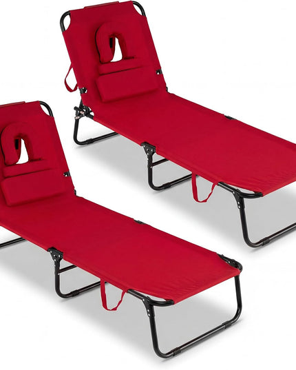 Chaise longue de bronzage pliante Giantex – Chaise de patio réglable avec trou pour le visage