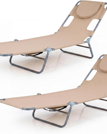 Giantex Folding Tanning Chair with Face Hole& 5-Position Adjustable Backrest (1/2)