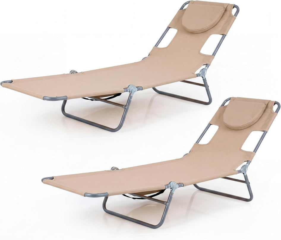 Giantex Folding Tanning Chair with Face Hole& 5-Position Adjustable Backrest (1/2)
