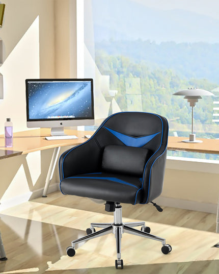 Giantex PU Leather Gaming Chair, Adjustable Height Mid-back Armchair w/ Massage Lumbar Pillow