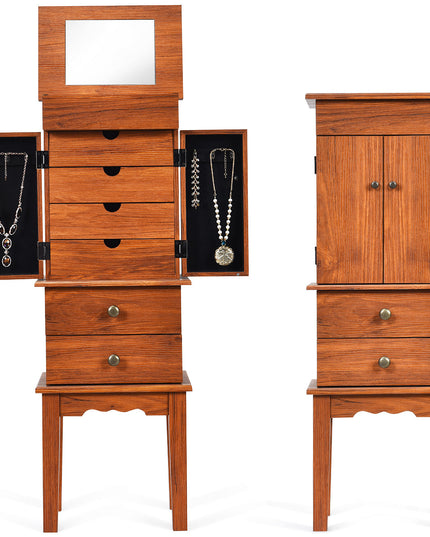 Large Top Storage Compartments Jewelry Cabinet (Honey)
