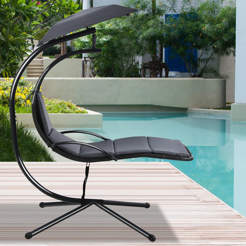 Giantex Hanging Arc Chaise Hammock for Patio Poolside Backyard Garden Porch