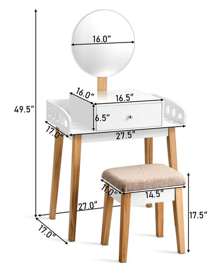 Giantex Vanity Table Set with Height Adjustable Round Mirror