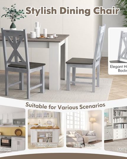 Giantex Retro Wooden Dining Chairs Set, Farmhouse Kitchen Chairs w/Rubber Wood Frame, Elegant Hollowed Backrest