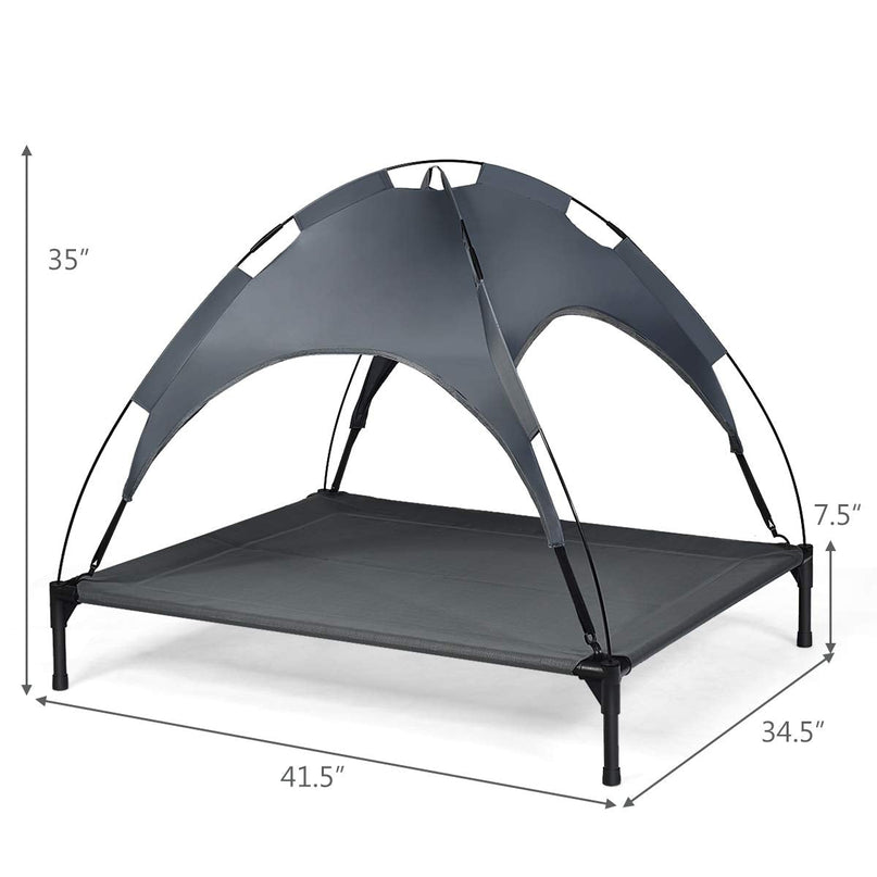 Giantex Elevated Dog Bed with Removable Canopy, Portable Raised Pet Cot Cooling Dog Bed for Camping Beach Lawn