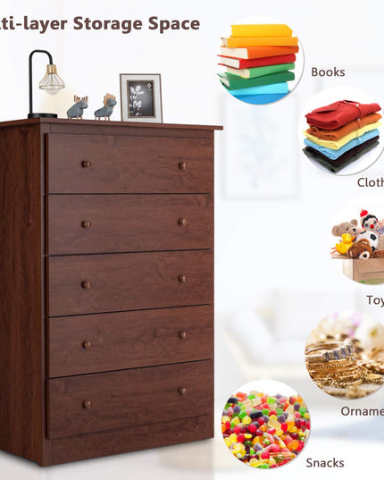Giantex 5 Drawer Chest, Storage Dresser, Wooden Clothes Organizer