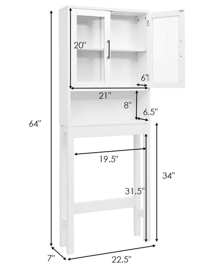 Giantex Over The Toilet Storage Cabinet W/Tempered Glass Doors, 3-Position Adjustable Shelf