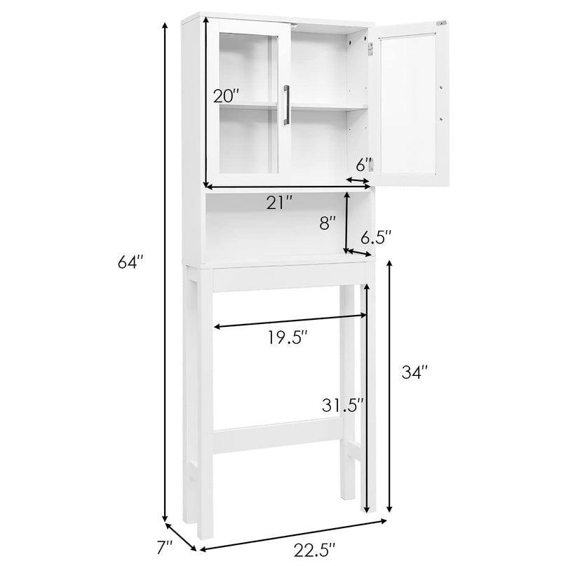 Giantex Over The Toilet Storage Cabinet W/Tempered Glass Doors, 3-Position Adjustable Shelf