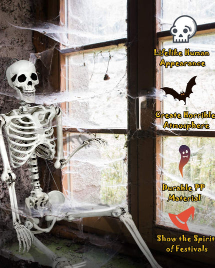5.4 Ft Halloween Skeleton, Life Size Realistic Human Bones