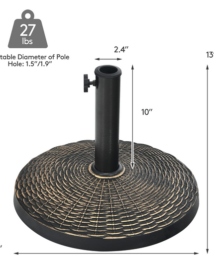 Giantex Round Patio Umbrella Base for 1.5" or 1.9" Diameter Pole, 27 lbs Heavy-Duty Resin Outdoor Umbrella Stand