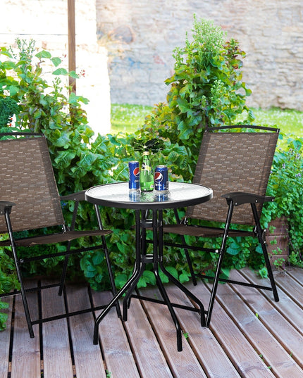 Giantex Patio Dining Set with 2 Patio Folding Chairs (Brown)