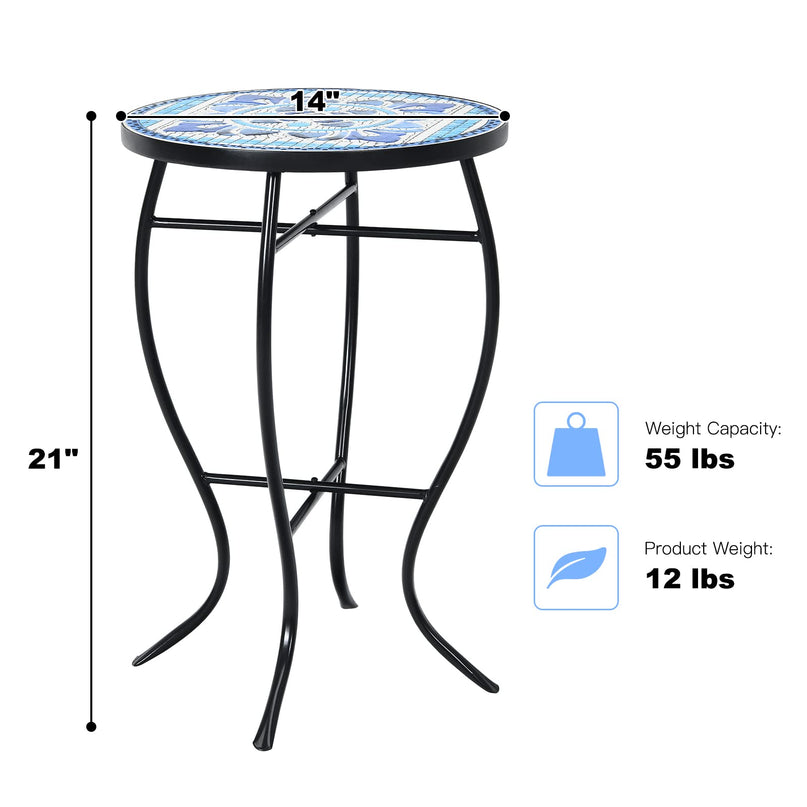 Giantex Folding Mosaic Patio Table, 14'' Outdoor Side Table Round Accent Table Plant Stand with Ceramic Tile Top