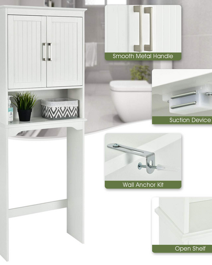 Étagère de salle de bain Gain de place au-dessus des toilettes Giantex, meuble de rangement WC autoportant avec étagère intérieure réglable